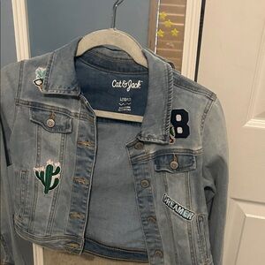 Cat & Jack Light Wash Denim Jacket with Embroidered Patches - Blue
